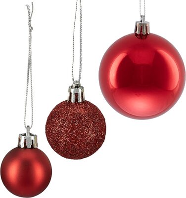 Relaxdays Weihnachtskugeln, 100er Set, Weihnachtsdeko, matt, glänzend, glitzernd, Christbaumkugel ∅ 3, 4 & 6 cm, (Rot)