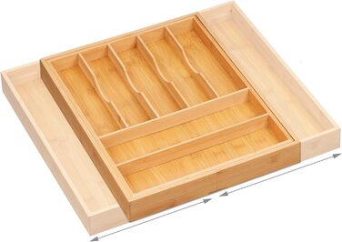 Relaxdays Besteckkasten, ausziehbar, 7-9 Fächer, Bambus, Natur, 1 Stück