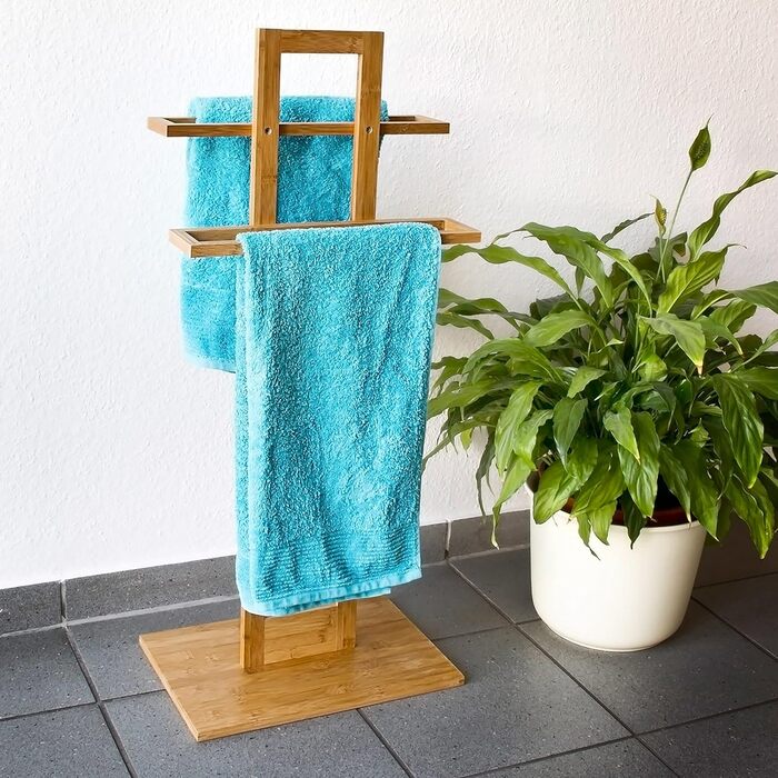 Relaxdays Handtuchständer Bambus HBT 85x37x25cm, frei stehend, Holzoptik, Herrendiener