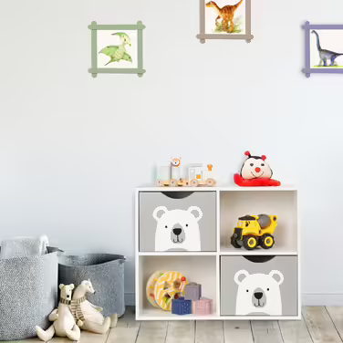 Relaxdays Kinderregal Bär, 2 Schubladen, 2 offene Fächer, H x B x T: 48 x 60 x 24,5 cm, Bücherregal Kinder, weiß/grau 48 x 60 x 24,5 cm Weiß/Grau