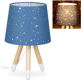 Relaxdays Kinderzimmer Tischlampe, Sterne, E14, runder Stoffschirm, 40 cm, Blau