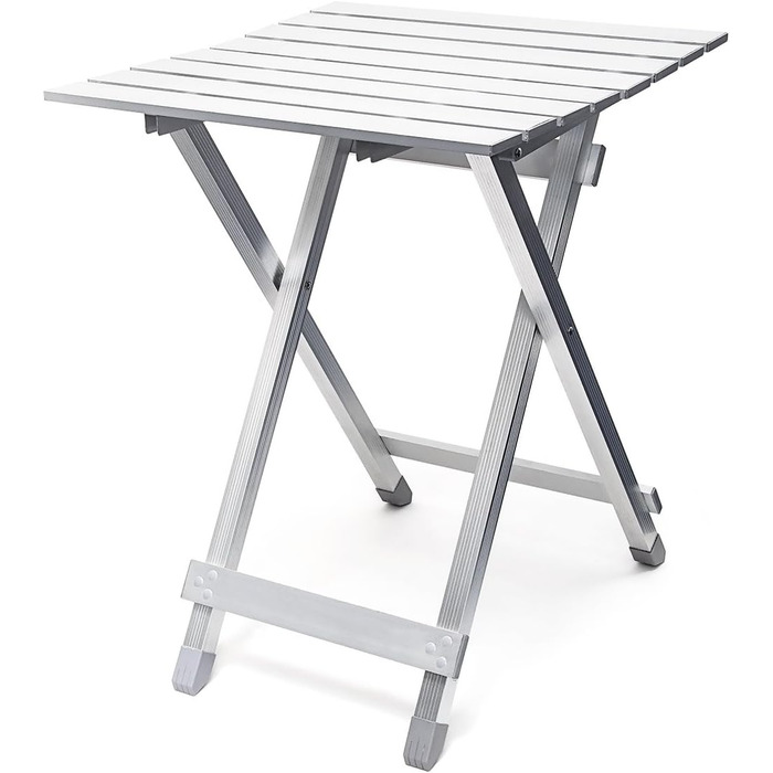 Relaxdays Klapptisch, wetterfest, Beistelltisch HBT: 61 x 49,5 x 47,5 cm für den Garten, robustes Aluminium, silber