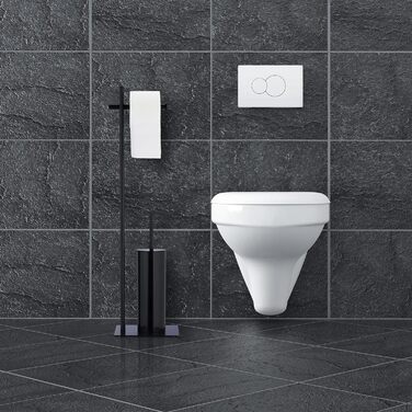 Relaxdays WC Garnitur, stehend, Toilettenpapierständer mit Bürstenhalter, HBT: 78x20x20 cm, mit Bürste, Stahl, schwarz