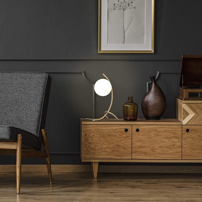Relaxdays Tischlampe Kugel, geschwungen, Metall & Glas, E27, Lampe Schlafzimmer, Wohnzimmer, Nachttischlampe, gold/weiß, 10034190, 40 x 15 x 22.5 cm