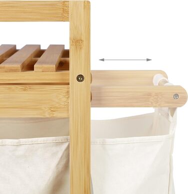 Relaxdays Wäschekorb Bambus, Wäschesortierer mit Ablage, 2 Fächer, ausziehbar, tragbarer Wäschebehälter, 60 Liter, Natur, 1 S