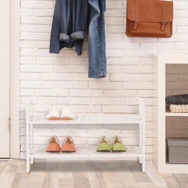Relaxdays Schuhregal stapelbar, Schuhablage mit 2 Etagen, Walnuss, Landhaus, bis zu 6 Paar Schuhe, HBT 41x69x27 cm, weiß 1 Stück