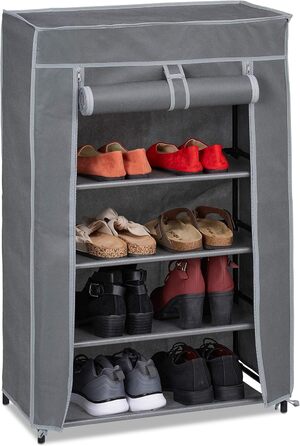 Relaxdays Schuhschrank Stoff, 5 Fächer, 15 Paar Schuhe, Abnehmbarer Bezug, Schuhregal, HxBxT: 90 x 60 x 30 cm, anthrazit