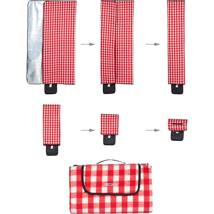 Relaxdays XXL Picknickdecke, 200 x 200 cm, Fleece Stranddecke, wärmeisoliert, wasserdicht, mit Tragegriff, rot/weiß