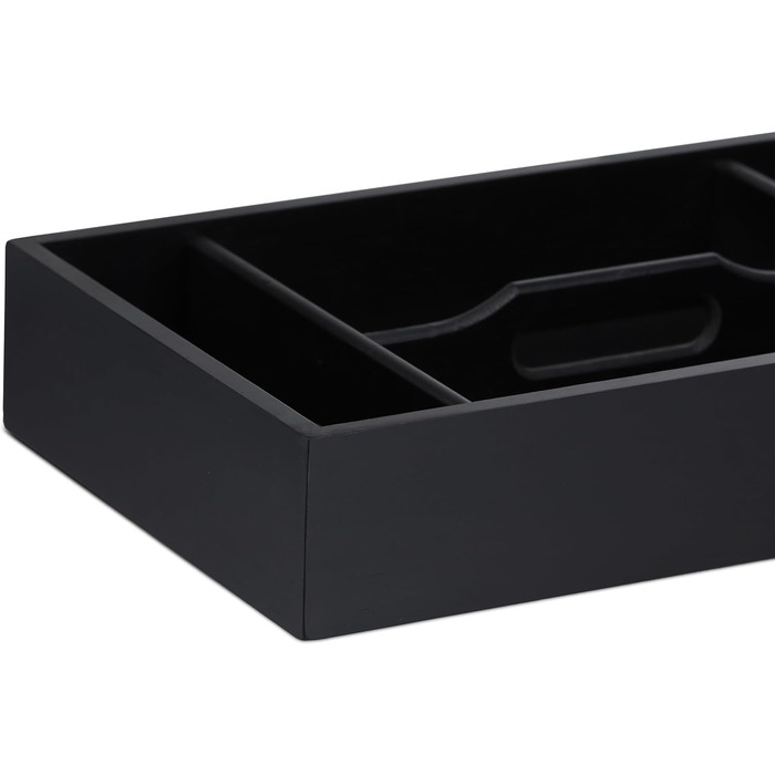 Relaxdays Besteckkasten, 4 Fächer, HBT: 7x37x23 cm, schwarz