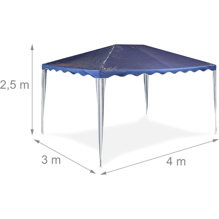 Relaxdays Pavillon, HxBxT: 2,5 x 3 x 4 m, PE, Stahl, wasserdicht, reißfest, Stecksystem, Gartenpavillon, dunkelblau/weiß, 1 Stück