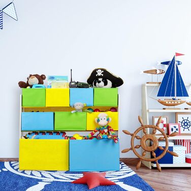 Relaxdays Kinderregal mit 9 Stoffboxen, Meerjungfrau Kindermotiv, Spielzeugregal Organizer HBT 66 x 82,5 x 29,5 cm, bunt, 1 Stück