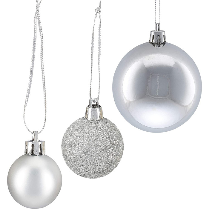 Relaxdays Weihnachtskugeln, 100er Set, Weihnachtsdeko, matt, glänzend, glitzernd, Christbaumkugel ∅ 3, 4 & 6 cm, (Silber)