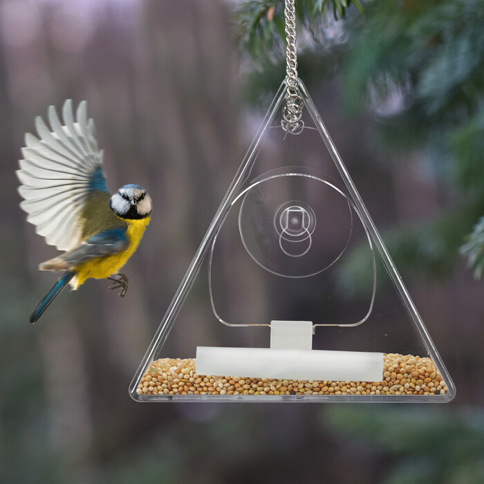 Relaxdays Vogelfutterhaus für Fenster dreieckig