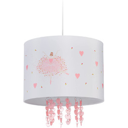 Relaxdays Hängelampe Kinderzimmer, Lampenschirm mit Ballerina, HxD: 158 x 35 cm, Pendelleuchte für Kinder, weiß/rosa