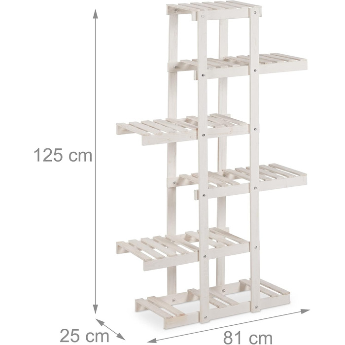 Relaxdays Blumenregal Holz, 5-stufige Blumentreppe, HxBxT: 125x81x25 cm, Shabby, Weiß