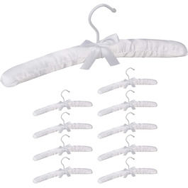 Relaxdays Kleiderbügel Satin, 10er Pack, weich gepolstert, 360° drehbarer Haken, dekorative Schleife, 38 cm breit, weiß
