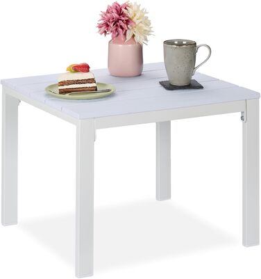Relaxdays Beistelltisch Balkon, wetterfest, für Terrasse & Garten, 39x52x48 cm, Outdoortisch, Weiß