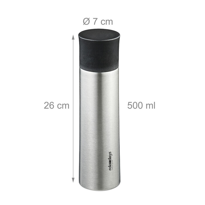Relaxdays Trinkflasche Edelstahl 500 ml mit Becher