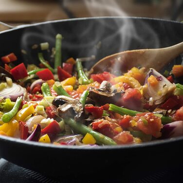 Relaxdays Wokpfanne mit Glasdeckel 30 cm, Wok mit Antihaftbeschichtung für Gas-, Elektroherd, Griff, 4 Liter, schwarz