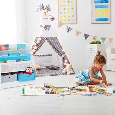 Relaxdays Kinderregal mit 2 Boxen & 3 Hängefächern