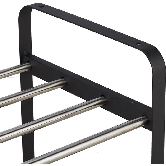 Relaxdays Schuhregal, Metall, 2 Ebenen, stapelbar, HBT 38 x 73,5 x 28 cm, bis zu 6 Paar Schuhe, offen, schwarz/silber