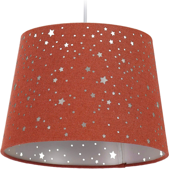 Relaxdays Kinderzimmerlampe Sterne, hängende Schirmlampe für Mädchen, Sternenhimmel Motiv, E27, runder Stoffschirm,  122 x 27 x 27 cm (Rot)