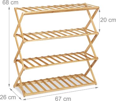 Relaxdays Schuhregal, 4 Ebenen, 12 Paar Schuhe, Bambus, 68x67x26 cm