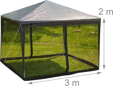Relaxdays Moskitonetz für 3 x 3 m Pavillon, 2 Seitenteile, mit Reißverschluss, Klettband, 12 m XL Mückennetz, schwarz
