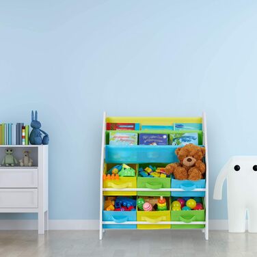 Relaxdays Kinderregal, Tiere Motiv, 6 Boxen, 2 Fächer, Kinderzimmer, Spielzeug Aufbewahrung HBT 74 x 62 x 31,5 cm, bunt, Holzwerkstoff,  1 Stück (Meerjungfrau)