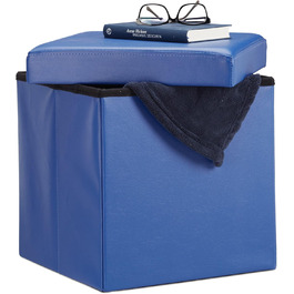 Relaxdays Sitzhocker, Leder, 38x38x38 cm, Blau