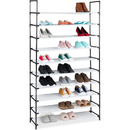 Relaxdays XXL Schuhregal Stecksystem, 10 Ebenen, für 50 Paar Schuhe, Stoff Schuhständer HBT 176,5x99x29,5 cm, (Weiß)