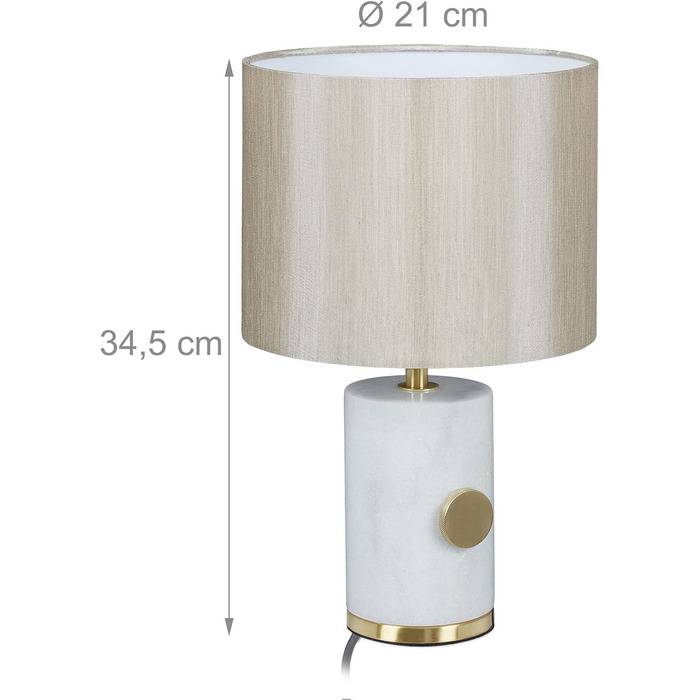 Relaxdays Tischlampe, Marmorfuß & Stoffschirm, E14-Fassung, dimmbare Nachttischlampe, H x D: 34,5 x 21 cm, (Weiß/Beige)