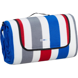 Relaxdays XXL Picknickdecke, 200x300 cm, weich, wasserdichte Unterseite, Tragegriff, gestreifte Fleece Stranddecke, bunt