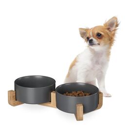 Relaxdays Hunde Napfbar Keramik mit Bambusgestell