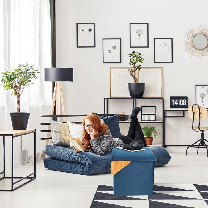 Relaxdays Sitzhocker, faltbar, 38x38x38 cm, Stauraum, MDF & Samt, hellgrau