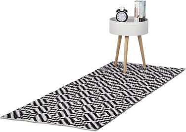 Relaxdays Teppich Baumwolle, Läufer rutschfest, Teppichläufer Flur, gewebt, Wohnzimmerteppich  schwarz weiß (80x200 cm)