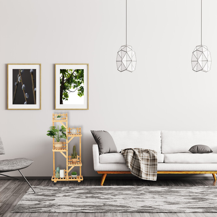 Relaxdays Pflanzenregal aus Bambus 5 Ablagen