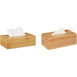 Relaxdays Kosmetiktücherbox Bambus, HBT: 8,5 x 27,5 x 15,5 cm, Tuchspender für Taschentücher u. Kosmetiktücher, Natur (Bundle mit Kosmetiktuchbox 8,5x24,5x13,5cm)
