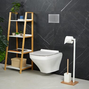Relaxdays WC Garnitur, Klopapierhalter & Toilettenbürste mit Halter, Edelstahl & Bambus, weiß/natur