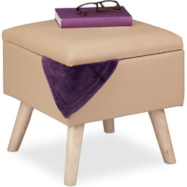 Relaxdays Sitzhocker mit Stauraum, Kunstleder, 40x40x40 cm, gepolstert, Beige
