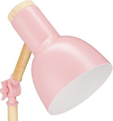 Relaxdays Retro Schreibtischlampe, verstellbar, Holz & Metall, E14, HxD 45,5x14,5 cm, Rosa
