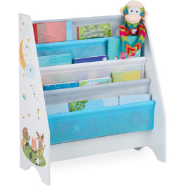Relaxdays Kinder Bücherregal, 4 Hängefacher, Lagerfeuer Kindermotiv, Bücheraufbewahrung, HBT: 71x62x29 cm, mehrfarbig