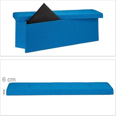 Relaxdays Faltbare Sitzbank XXL, Sitzcube mit Stauraum, Leinen, 38x114x38 cm, Blau