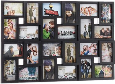 Relaxdays XXL Bilderrahmen Collagen für 24 Bilder in 10 x 15, Hoch- oder Querformat, Kunststoff, HxB 57 x 86 cm, (Schwarz)