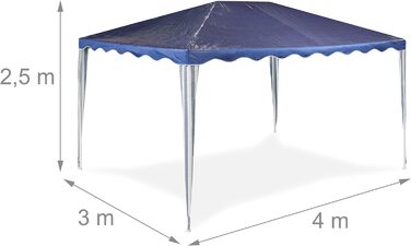 Relaxdays Pavillon, HxBxT: 2,5 x 3 x 4 m, PE, Stahl, wasserdicht, reißfest, Stecksystem, Gartenpavillon, dunkelblau/weiß, 1 Stück