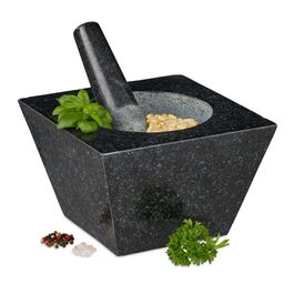 Relaxdays Eckiger Mörser mit Stößel aus Granit