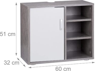 Relaxdays Waschbeckenunterschrank, eintürig, 3 Ablagen, 51x60x32 cm, MDF, Grau
