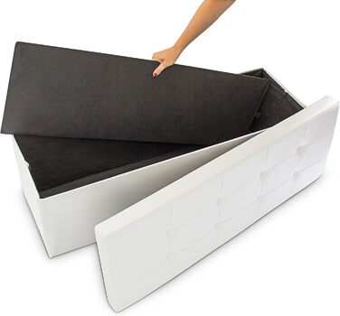 Relaxdays Faltbare Sitzbank XL Kunstleder, 38x114x38 cm, Sitztruhe mit Stauraum, weiß