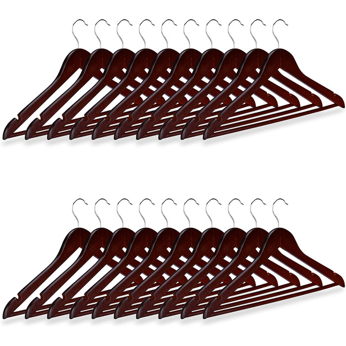 Relaxdays Kleiderbügel Set Holz, 20er Pack Garderobenbügel, Hemden & Hosen, 360° drehbar, Bügel HxB 23 x 44 cm, (Braun)