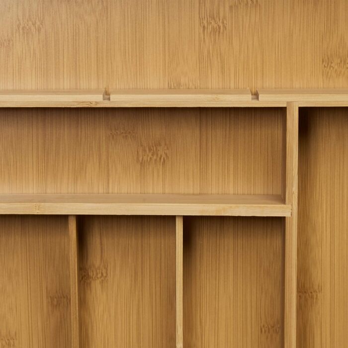 Relaxdays Bambus Schubladeneinsatz 2er Set 6,5x30,5x46cm Küchenorganizer mit Trennwänden, Besteckkasten, natur